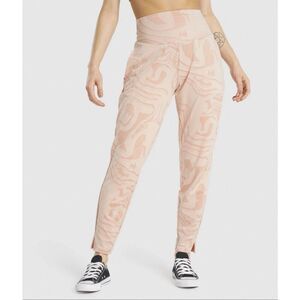 Gymshark GS Power Bottoms Light Pink Marble Print Gym Pants Joggers High Waist S